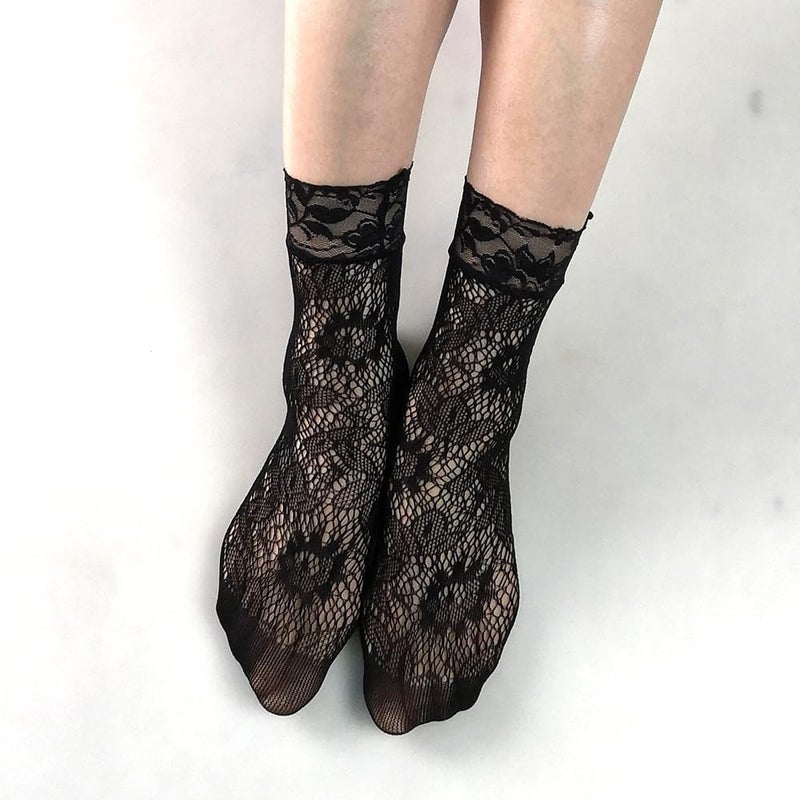 MarJunSep Lace Ankle Socks for Women Cute Elegent Sheer Mesh Fishnet Thin Nylon Crew Socks Sexy Fashion - Image 3